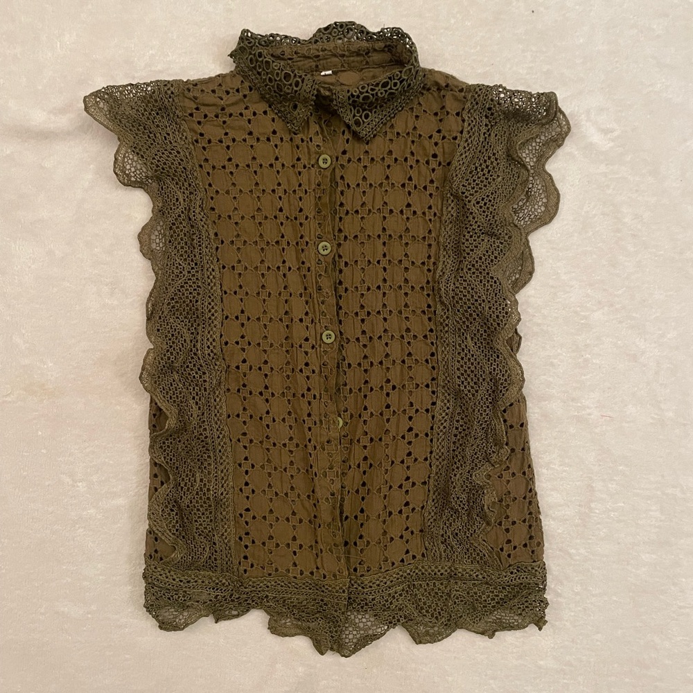 Elegant Lace Olive Green Women's Top